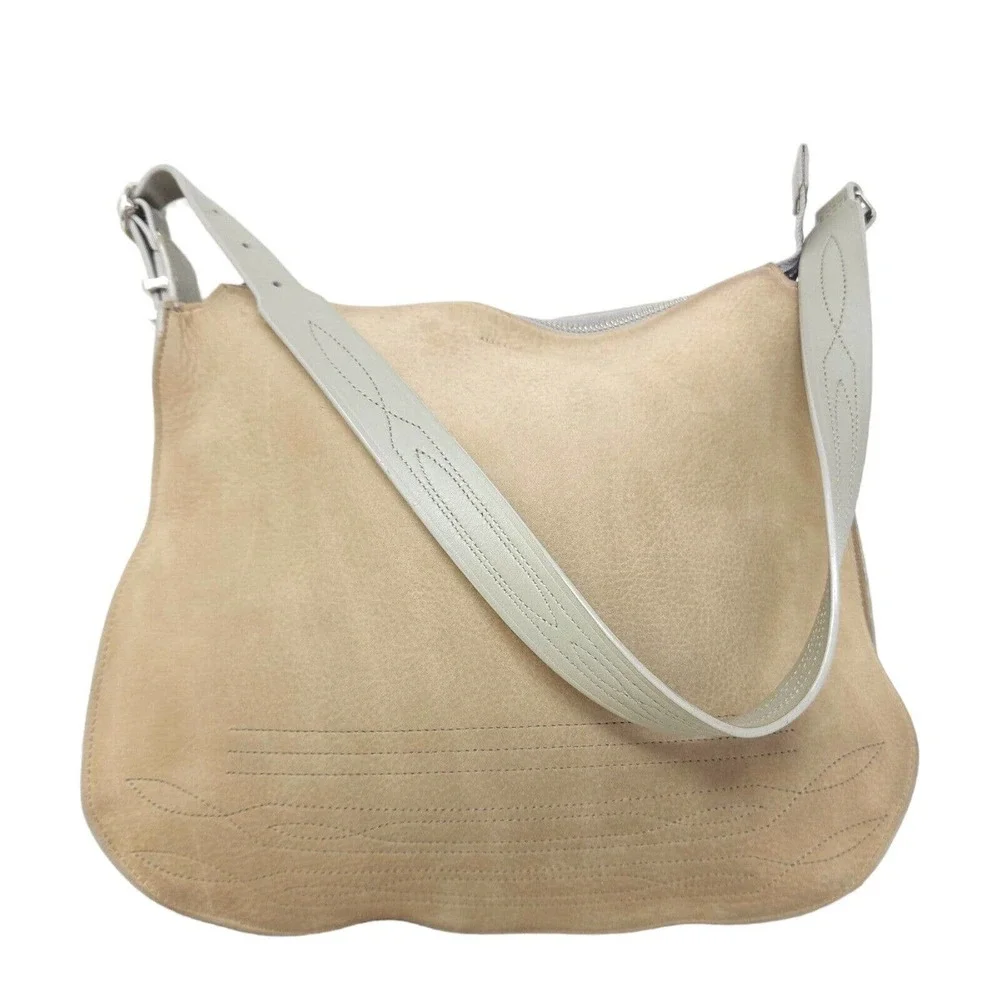 Allsaints Womens Purse Cooper Hobo Beige Nubuck Leather Western Saddle Bag